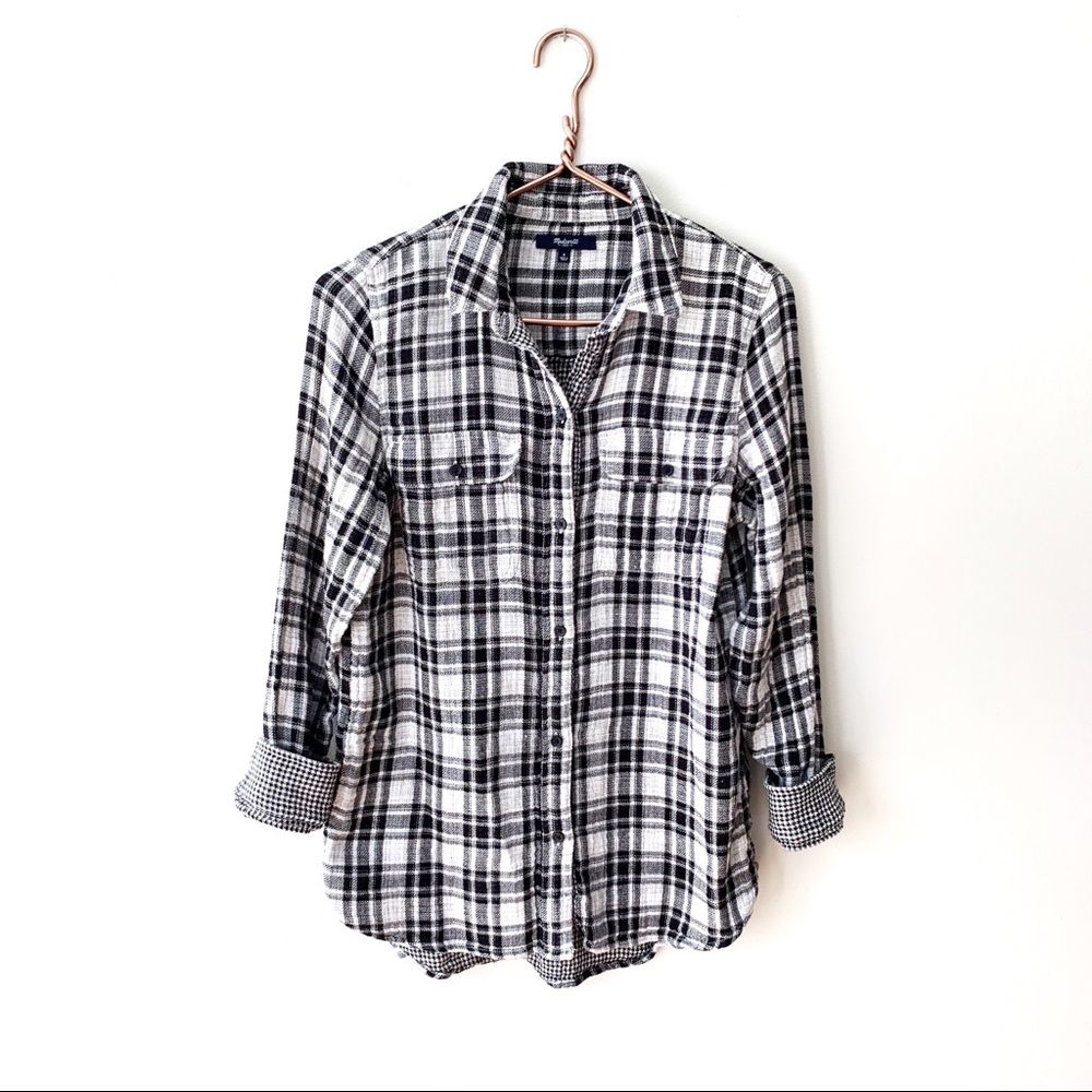 Madewell | Gray Black Plaid Button Up Shirt Small